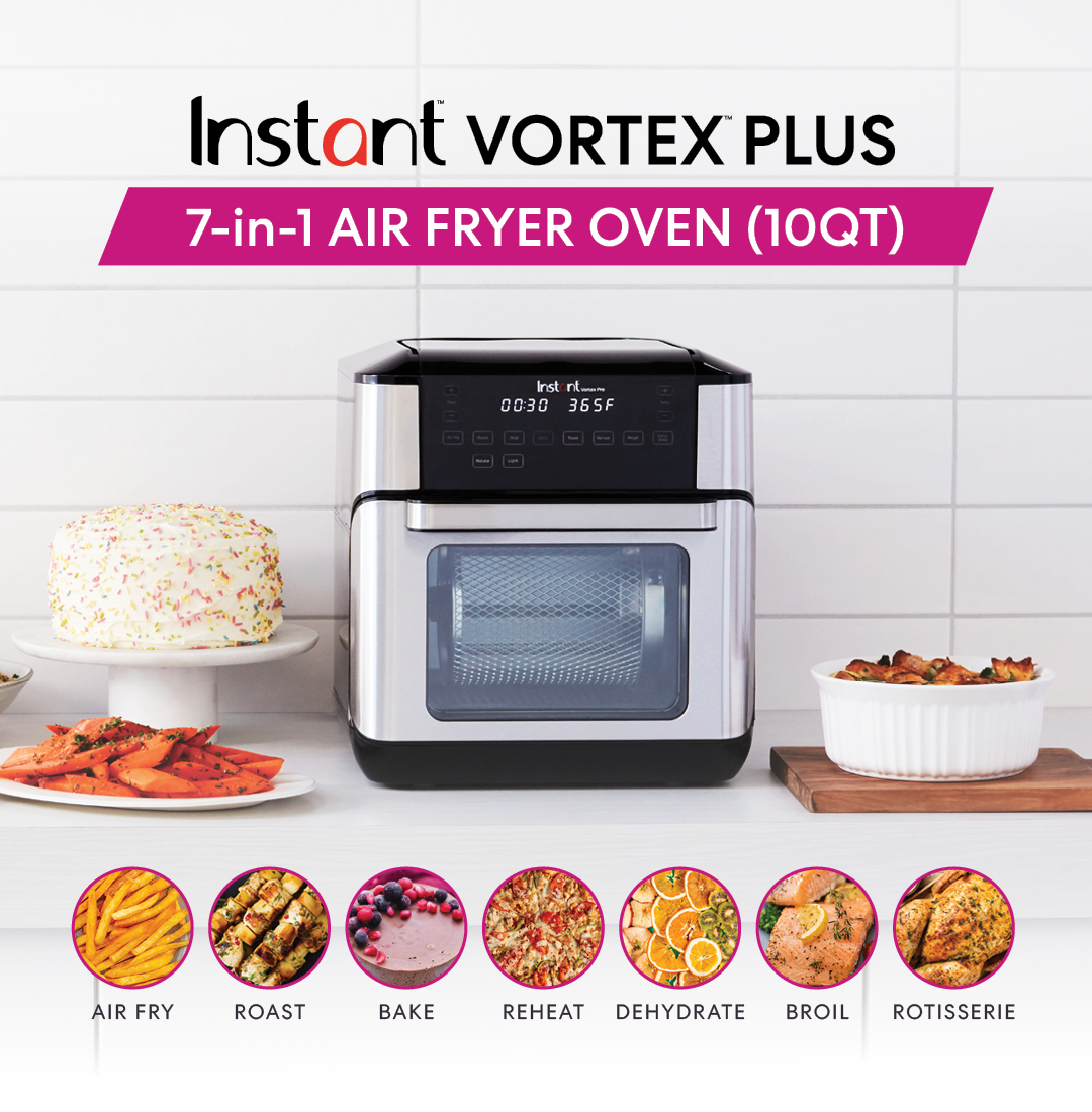 Instant Vortex Plus 10 Qt Air Fryer Oven Stainless Steel Bake Roast 7 in 1